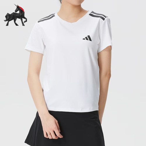 Adidas/阿迪达斯正品速干T恤新款女白黑色经典跑步短袖T恤JX1869