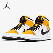 耐克正品 Jordan1 Mid Nike AJ1湖人白黄柠檬女子运动篮球鞋 BQ6472