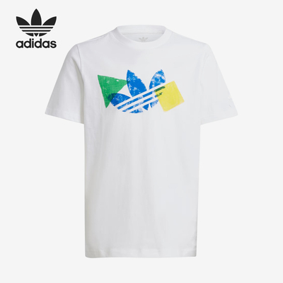 Adidas/阿迪达斯正品三叶草大童印花柔软透气圆领运动短袖IY5453