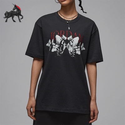 Nike/耐克正品JORDAN女士印花宽松透气经典圆领短袖T恤IB7032-045