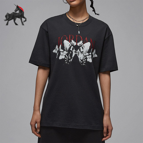Nike/耐克正品JORDAN女士印花宽松透气经典圆领短袖T恤IB7032-045