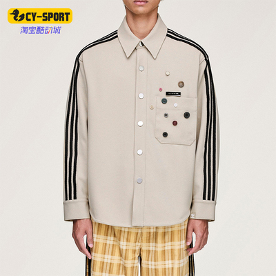 Adidas/阿迪达斯正品三叶草男女休闲长袖宽松条纹运动衬衫KC3141