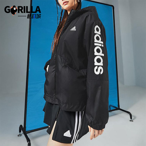 Adidas/阿迪达斯正品W LIN WB女士宽松经典连帽图案外套H07842