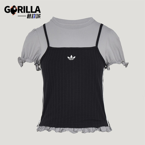 Adidas/阿迪达斯正品三叶草女士时尚经典花边下摆短袖T恤KY3299
