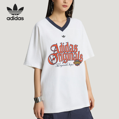 Adidas/阿迪达斯正品三叶草女士休闲宽松日常字母印花T恤KT3062