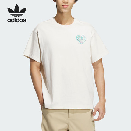 Adidas/阿迪达斯官方正品三叶草男女款印花宽松圆领短袖T恤JE3469