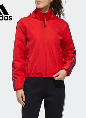 Adidas/阿迪达斯正品女子连帽三条纹休闲运动加绒夹克外套 GG0769