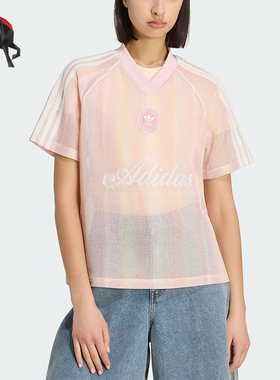 Adidas/阿迪达斯正品三叶草女士复古多巴胺风足球短袖T恤KY3161