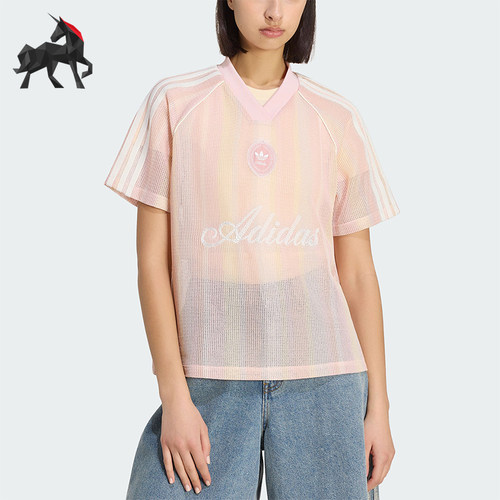 Adidas/阿迪达斯正品三叶草女士复古多巴胺风足球短袖T恤KY3161