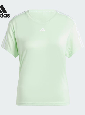 Adidas/阿迪达斯官方正品新款女绿色圆领套头落肩袖短袖T恤IS4213