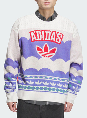 Adidas/阿迪达斯正品三叶草男女款宽松圆领套头毛衣JL8366