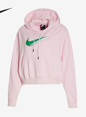 Nike/耐克正品彩勾女子运动休闲连帽短款针织卫衣DJ1075-663