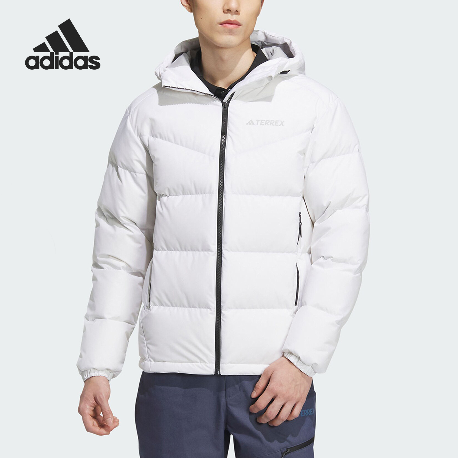 Adidas/阿迪达斯官方正品新款男士户外运动鹅绒连帽羽绒服IU2684