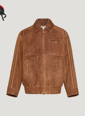 Adidas/阿迪达斯正品三叶草男士翻领复古宽松休闲皮革夹克KV5939