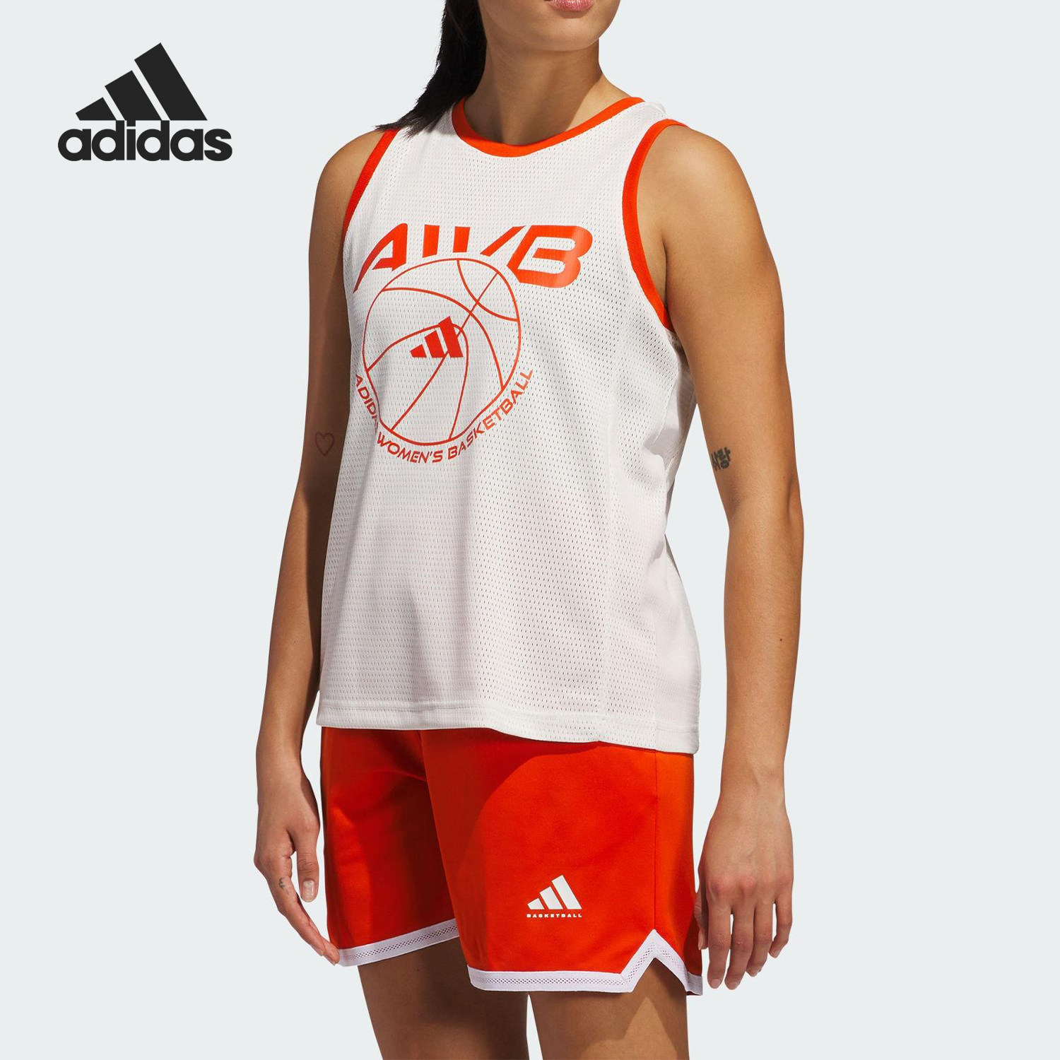 Adidas/阿迪达斯官方正品新款女白橙色球类运动篮球背心JP2560