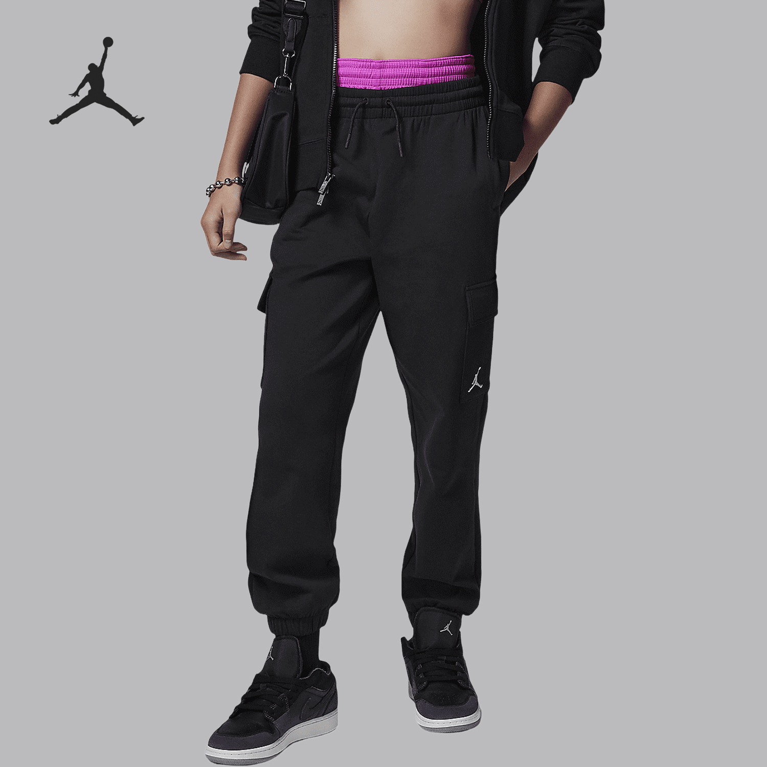 Nike/耐克正品JORDAN大童运动印针织工装束脚长裤HV1522-010
