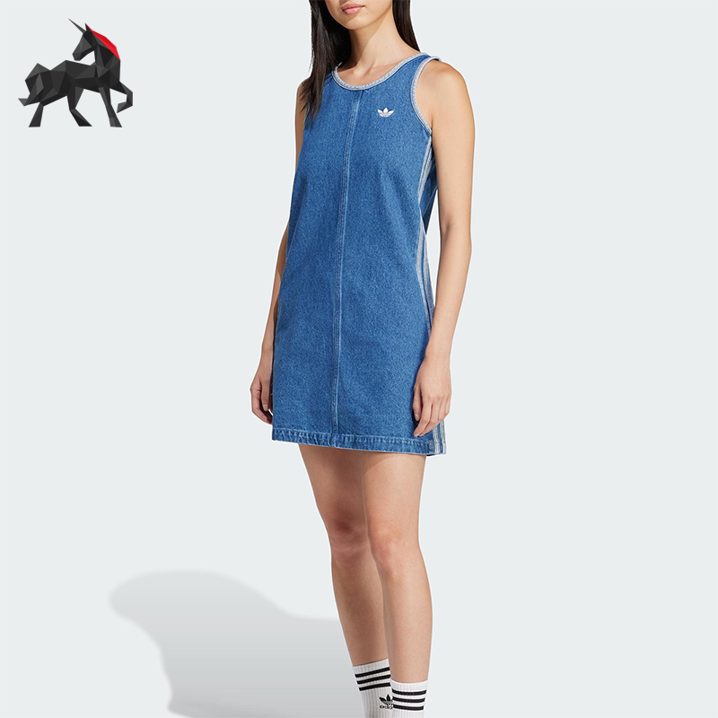 Adidas/阿迪达斯正品三叶草女士宽松透气运动牛仔连衣裙JD2580