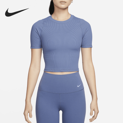 Nike/耐克正品Dri-FIT 女士裸感亲肤罗纹短袖上衣FN7468-491
