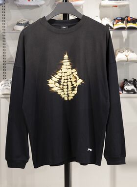 李宁正品篮球系列男子宽松透气纯棉舒适圆领运动长袖T恤AHSUG01-3