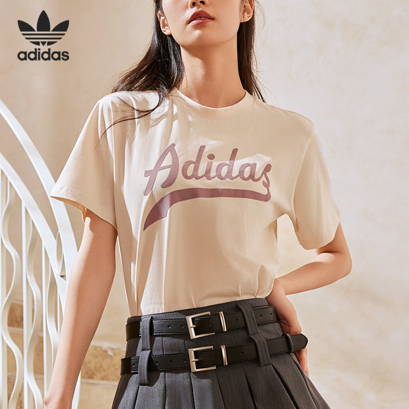 Adidas/阿迪达斯官方正品三叶草女子运动圆领休闲宽松短袖HD9777