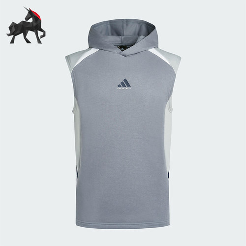 Adidas/阿迪达斯正品2025夏季款男士连帽拼接运动无袖T恤KC2747