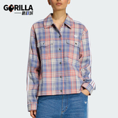 Adidas 三叶草女士宽松格纹翻领运动休闲外套KC6277 阿迪达斯正品