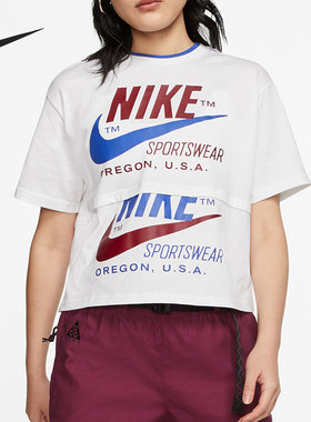 Nike/耐克正品女子拼接印花宽松运动休闲短袖T恤 DB3849-100