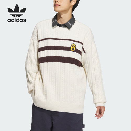 Adidas/阿迪达斯正品三叶草男女情侣款复古学院针织衫JC6850