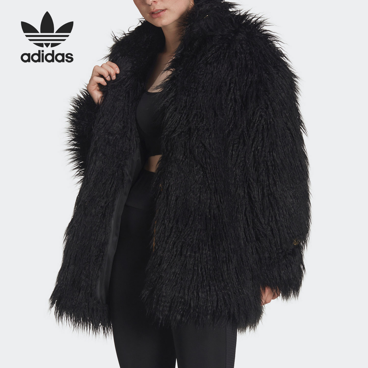 Adidas/阿迪达斯正品三叶草FUR JACKET 女子人造毛外套HG6678