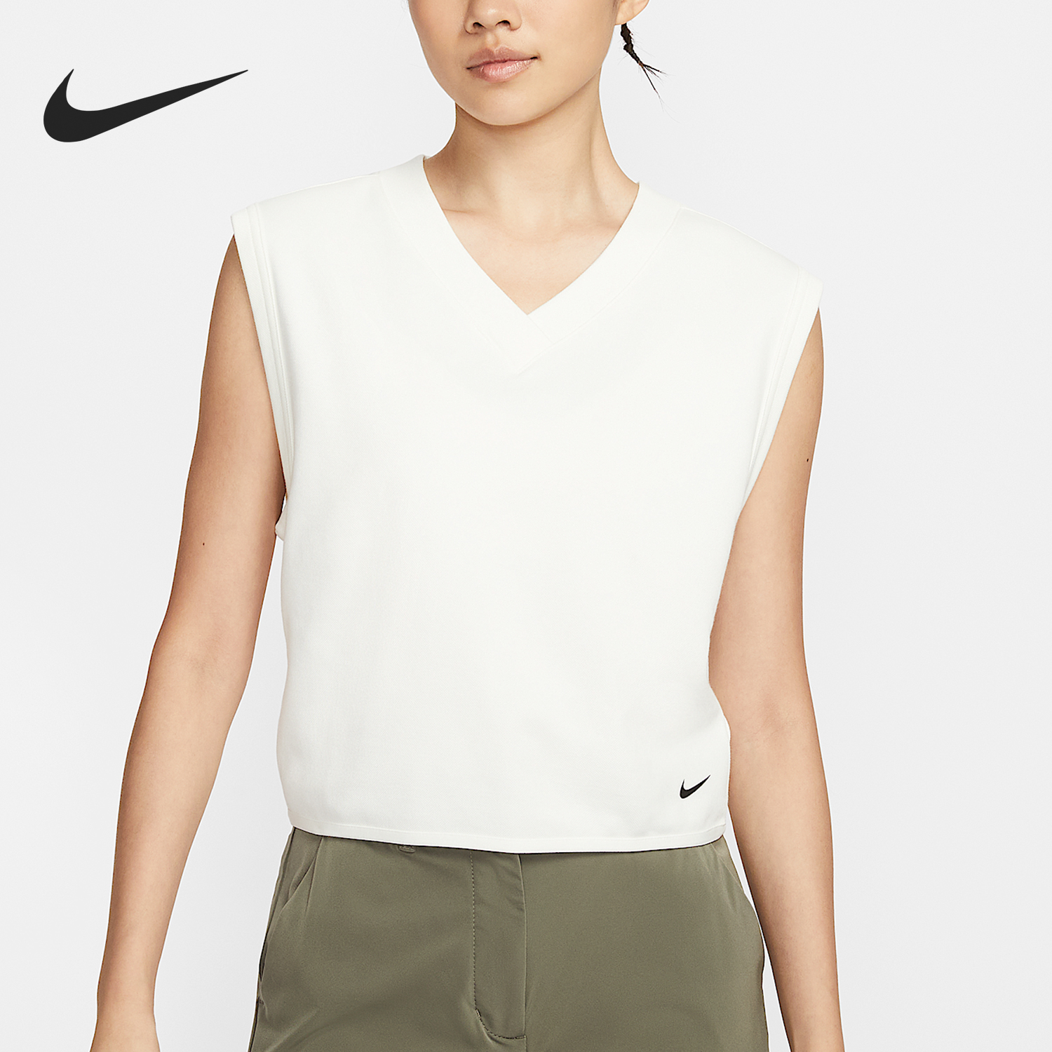 耐克女士简约针织V领运动上衣