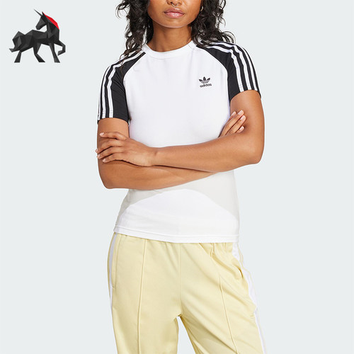 Adidas/阿迪达斯正品三叶草女士休闲修身运动针织透气短袖JD0834