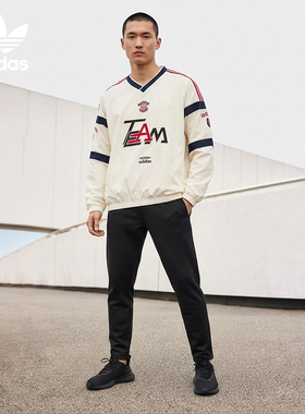 Adidas/阿迪达斯正品三叶草男士宽松梭织V领长袖套头衫KC0112