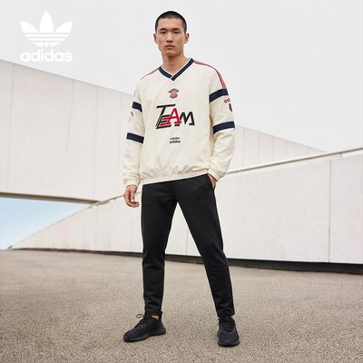Adidas/阿迪达斯正品三叶草男士宽松梭织V领长袖套头衫KC0112