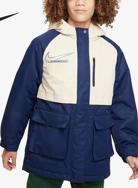 Nike/耐克官方正品Midlength大童拼接保暖休闲运动棉服FV3043-410