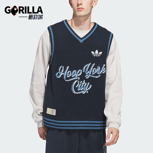 Adidas/阿迪达斯正品三叶草男女休闲针织运动无袖时尚马甲JY4740