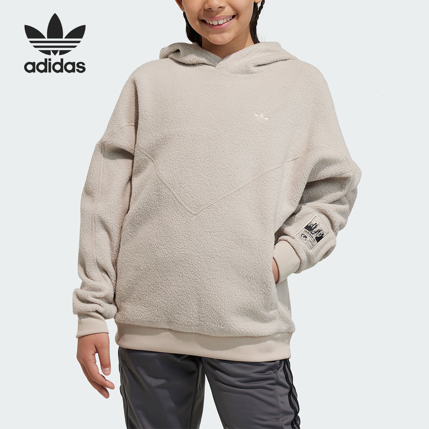 Adidas/阿迪达斯正品三叶草大童抓绒宽松运动连帽卫衣II0931