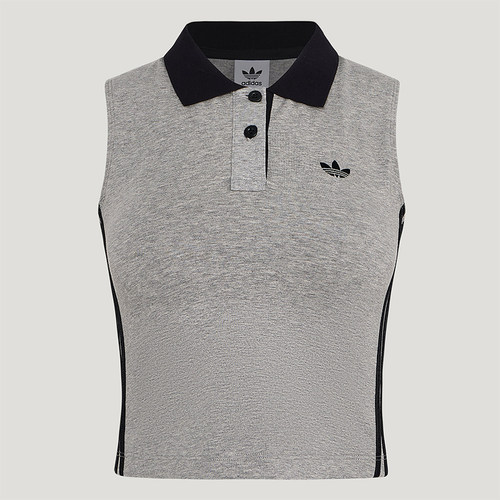 Adidas/阿迪达斯三叶草女士透气翻领针织POLO领无袖背心T恤KY5694