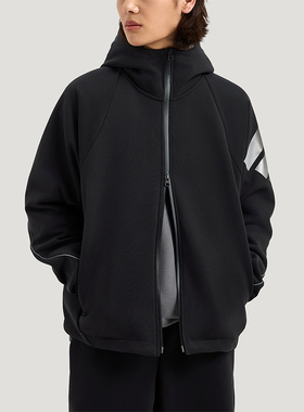 Adidas/阿迪达斯正品2026男士拉链休闲宽松连帽针织夹克KG0739