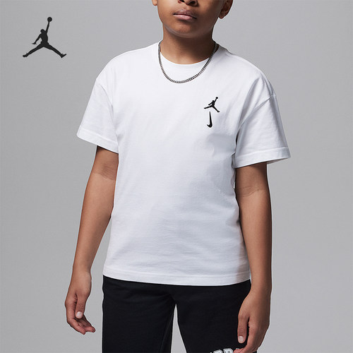 Nike/耐克正品JORDAN大童经典罗纹圆领透气针织短袖II3091-100