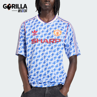 Adidas/阿迪达斯正品三叶草新款男蓝白色经典复古短袖球衣JM5495