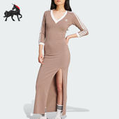 长款 三叶草女士经典 侧开叉V领连身裙JX5193 阿迪达斯正品 Adidas