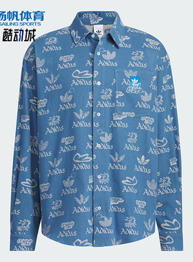 Adidas/阿迪达斯正品三叶草男士宽松翻领满印经典时尚衬衫JN1662