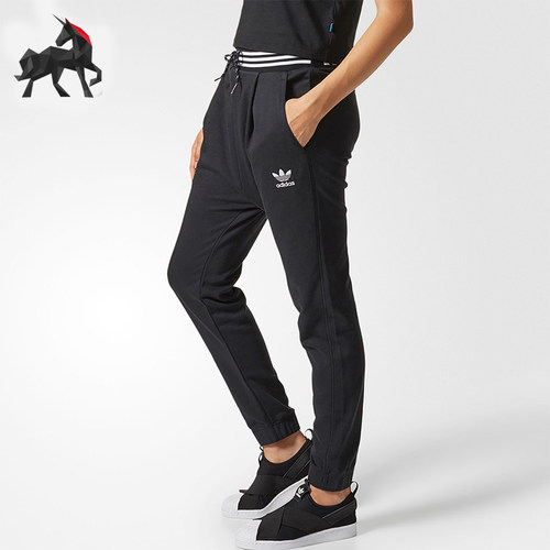 Adidas/阿迪达斯正品三叶草女士系带字母印花束脚运动长裤CY7490