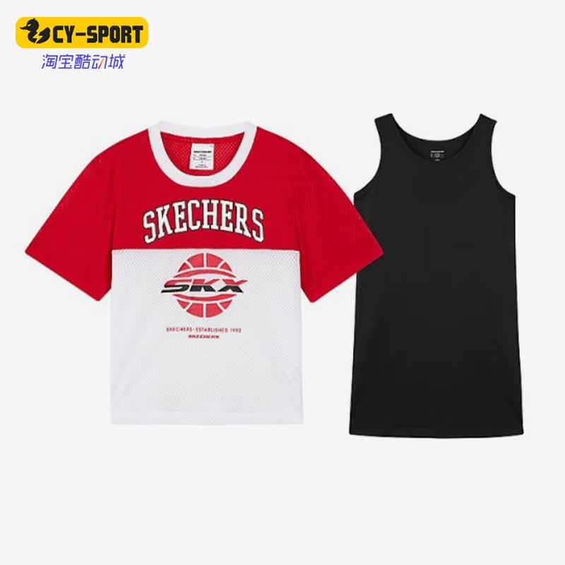 Skechers/斯凯奇正品夏季女童休闲运动针织连衣裙套装P222G060
