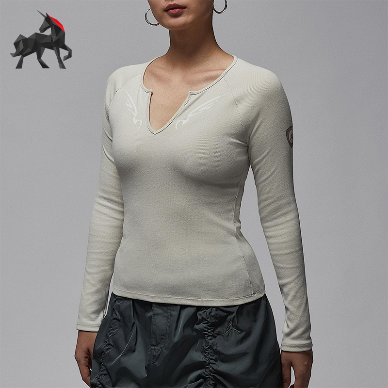 Nike/耐克正品JORDAN女士运动针织V领休闲修身长袖上衣IM9714-072