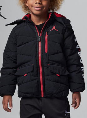 Nike/耐克正品JORDAN空新款儿童黑红色经典连帽棉服FB1746-010
