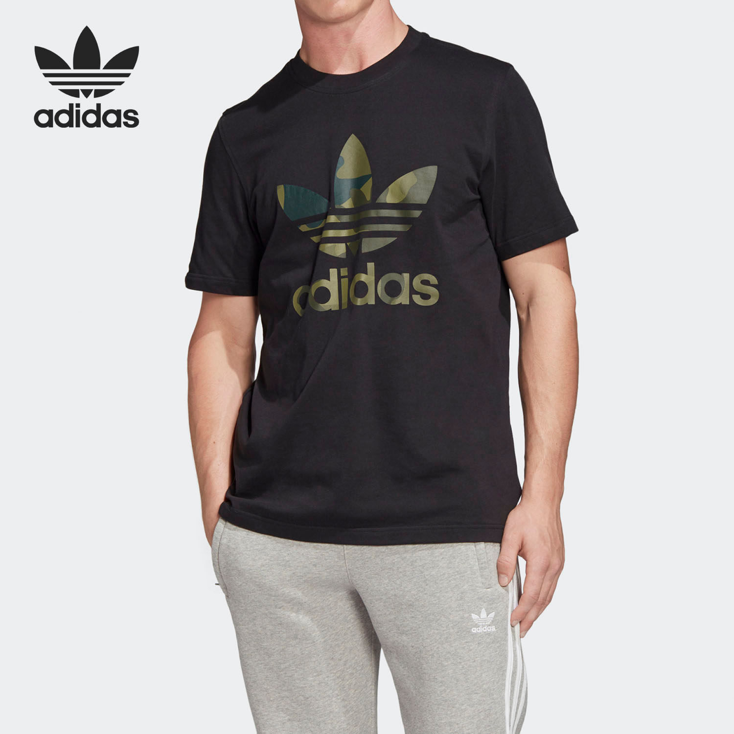 Adidas/阿迪达斯官方正品三叶草LOGO 印花男子运动短袖T恤 FM3338