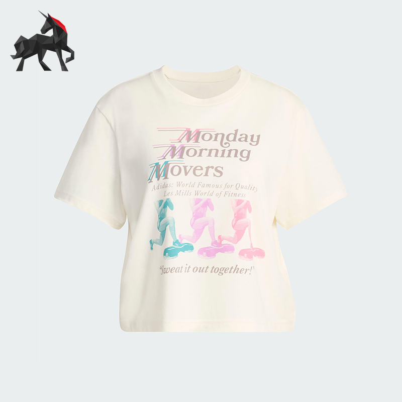 Adidas/阿迪达斯正品2025秋季款女士套头针织印花宽松短袖KS0086