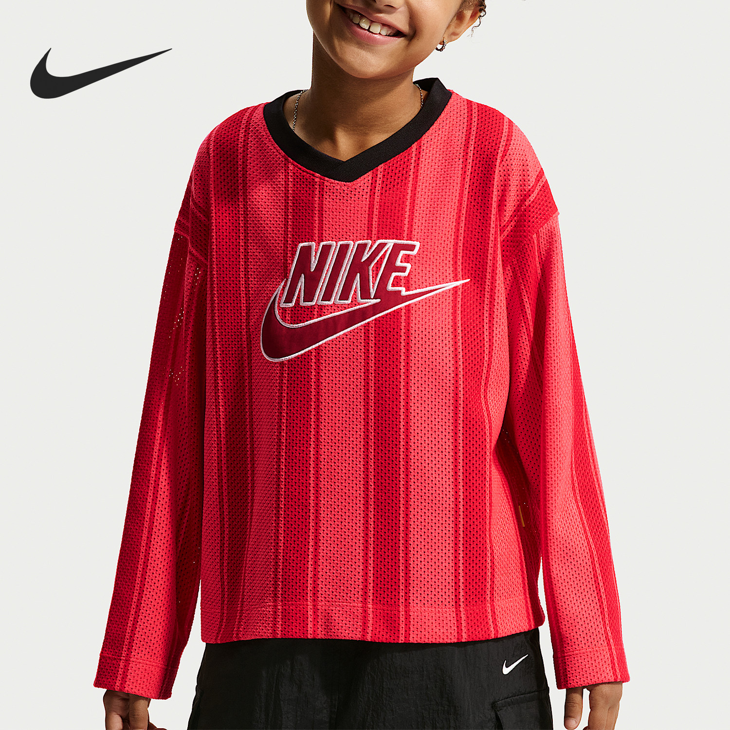 Nike/耐克官方正品2026春季款大童V领网眼透气长袖上衣IF2304-696,童装/婴儿装/亲子装,T恤,淘宝优惠券,粉丝福利购,淘宝优惠卷