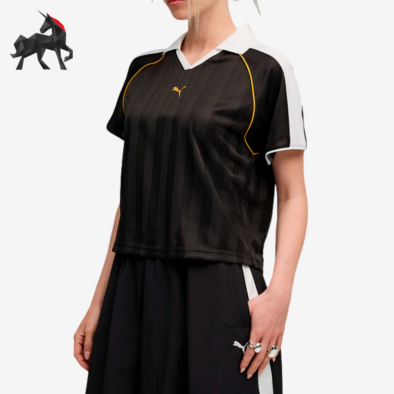 Puma/彪马正品2025  女士条纹足球拼接运动透气POLO衫633973-01
